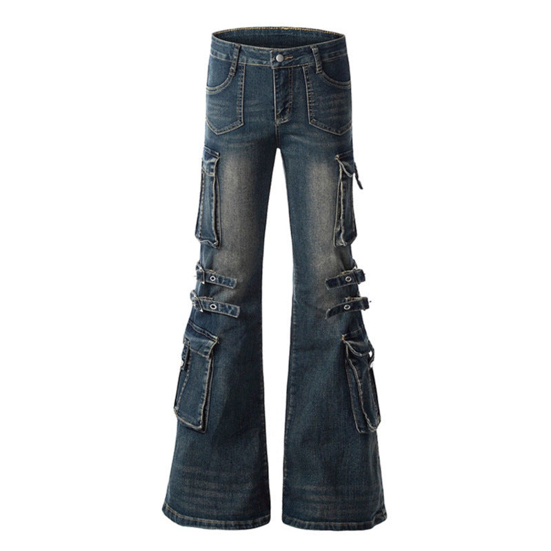 Multi pocket low waist jeans