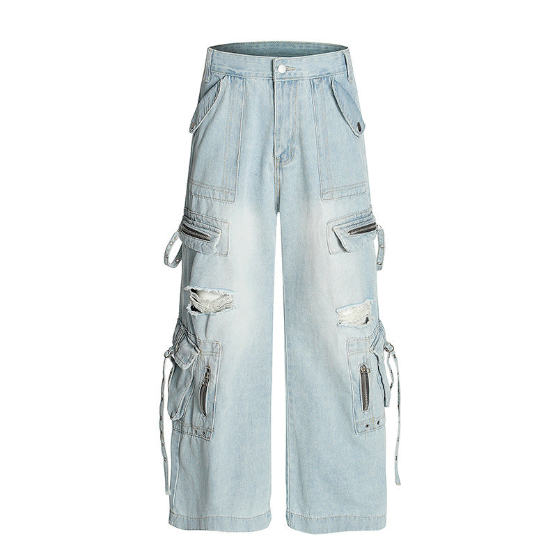 Multi pocket ripped workwear jeans