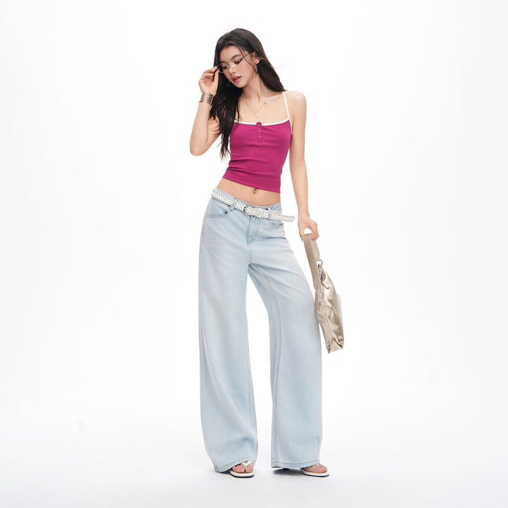 Light Blue Tencel Wide-Leg Jeans Women