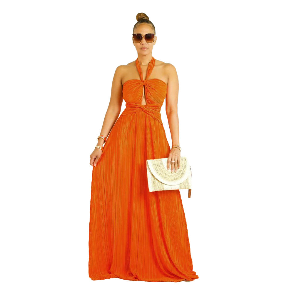 Pleated large swing dress
