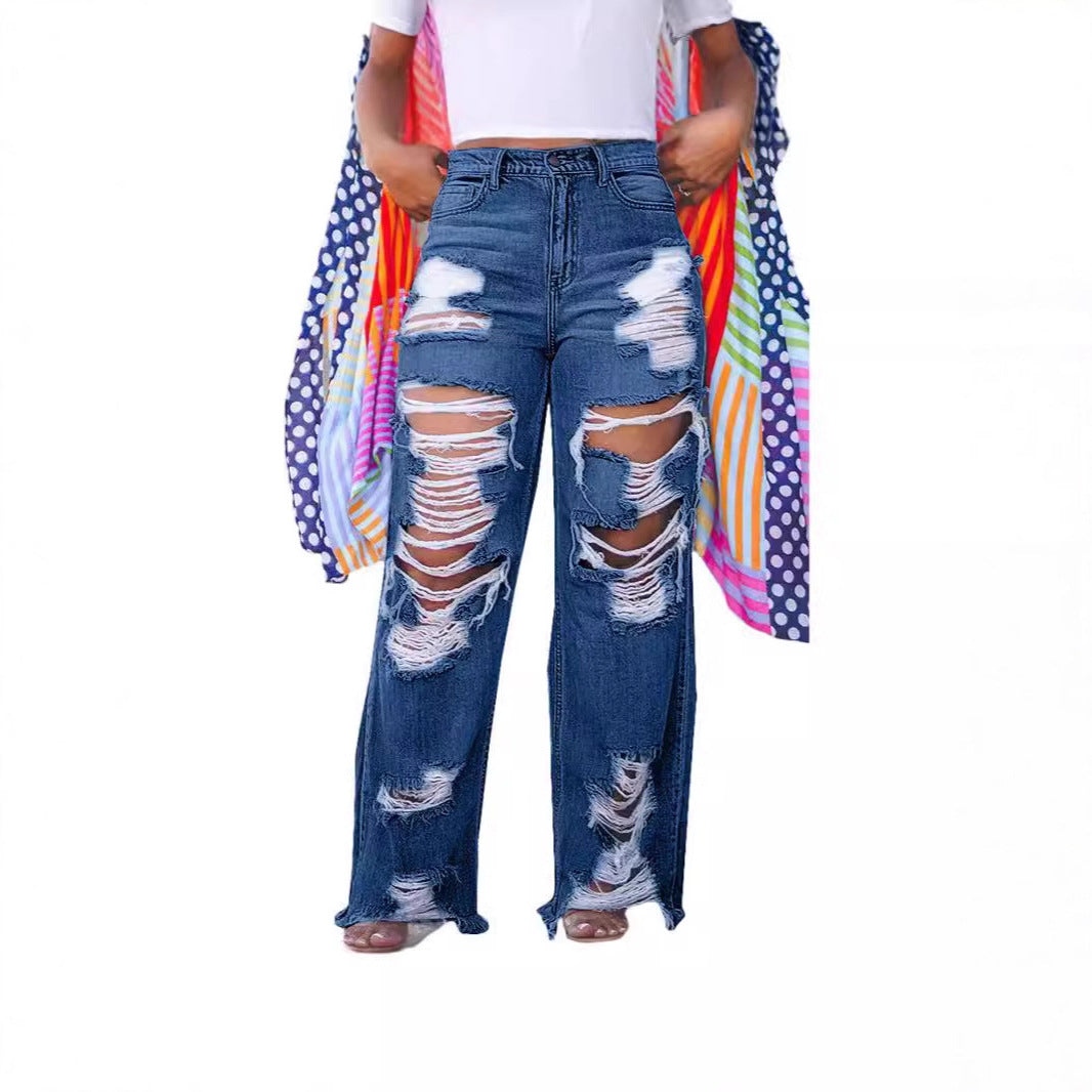 Sexy Fashion Floral Burnout Ripped Jeans
