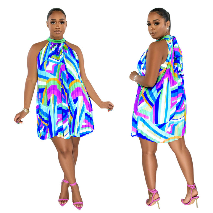 Sleeveless printed pleated dress