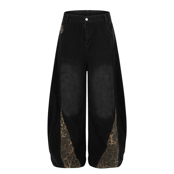 Leopard print wide leg jeans