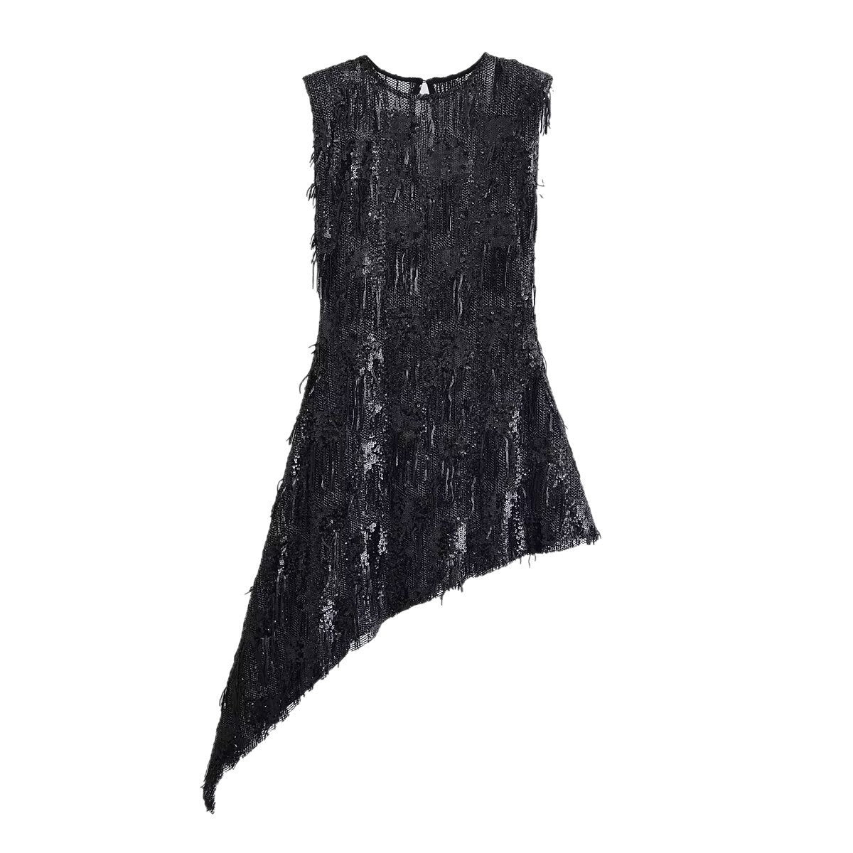 Asymmetric pearl embellishment dress