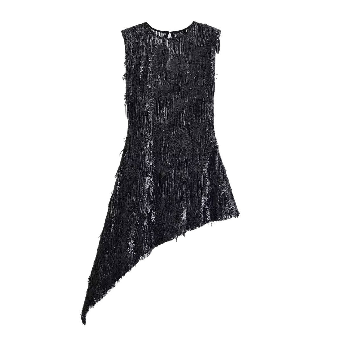 Asymmetric pearl embellishment dress