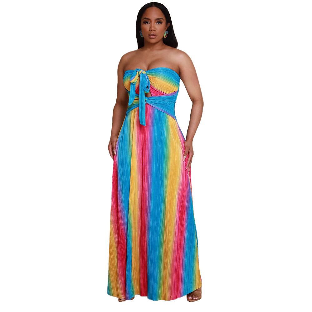 Pleated large swing dress