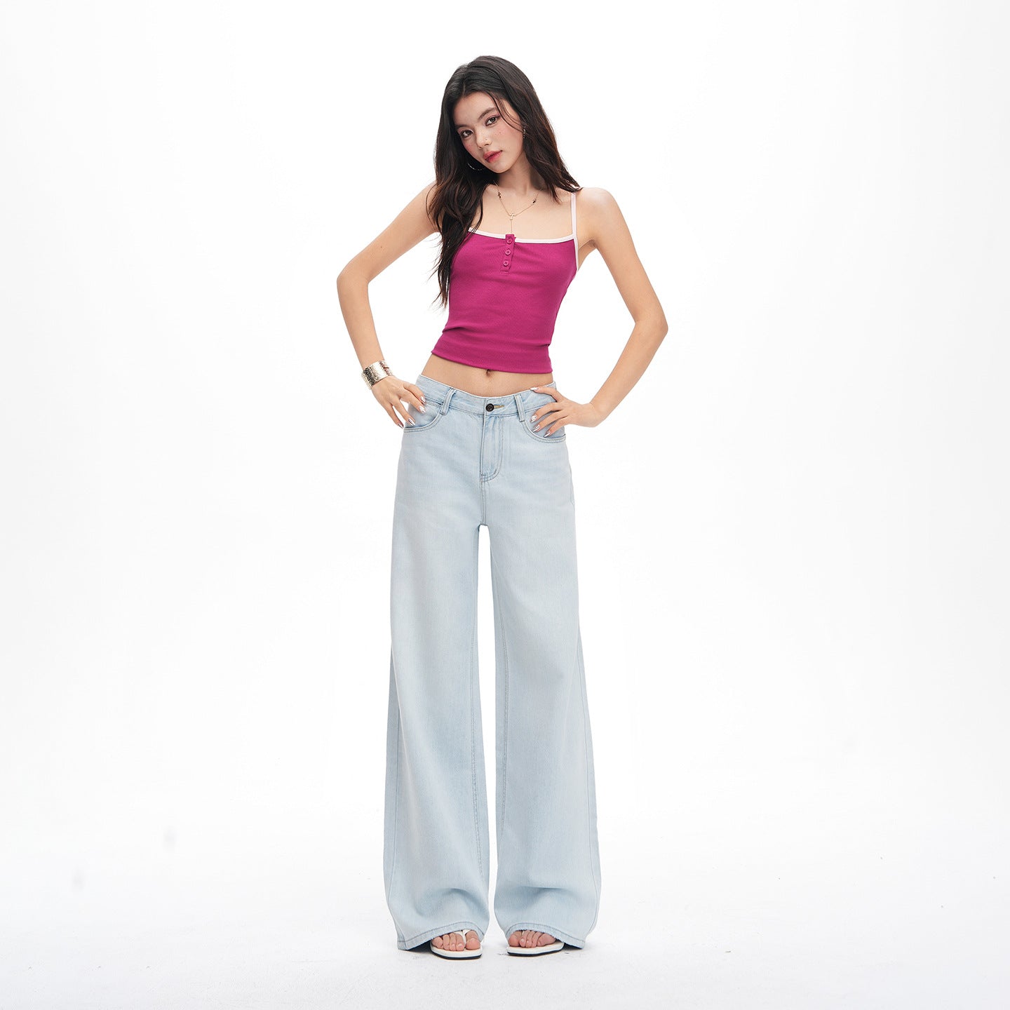 Light Blue Tencel Wide-Leg Jeans Women