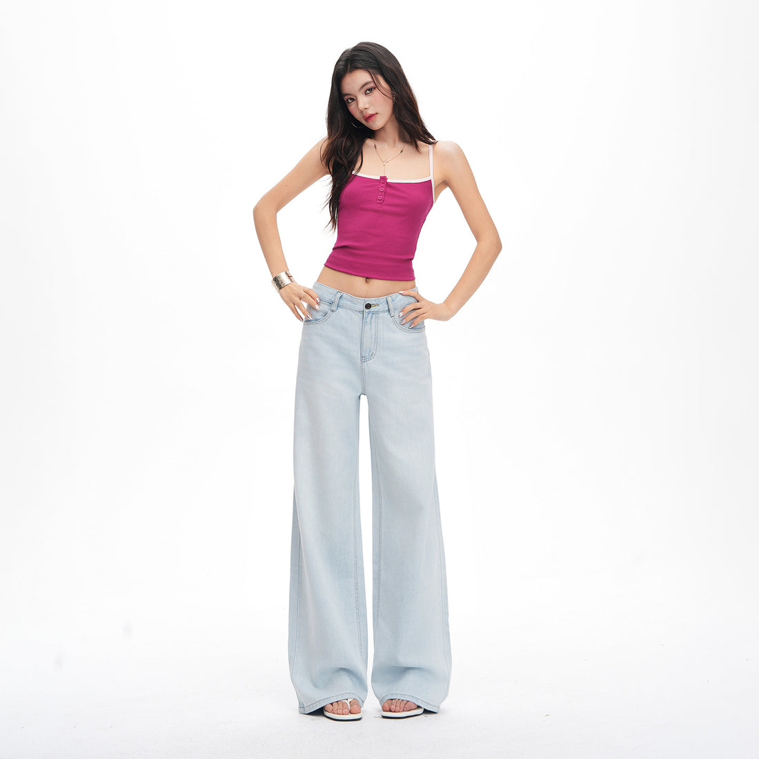 Light Blue Tencel Wide-Leg Jeans Women