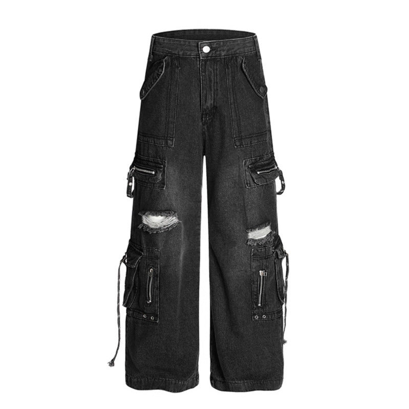 Multi pocket ripped workwear jeans
