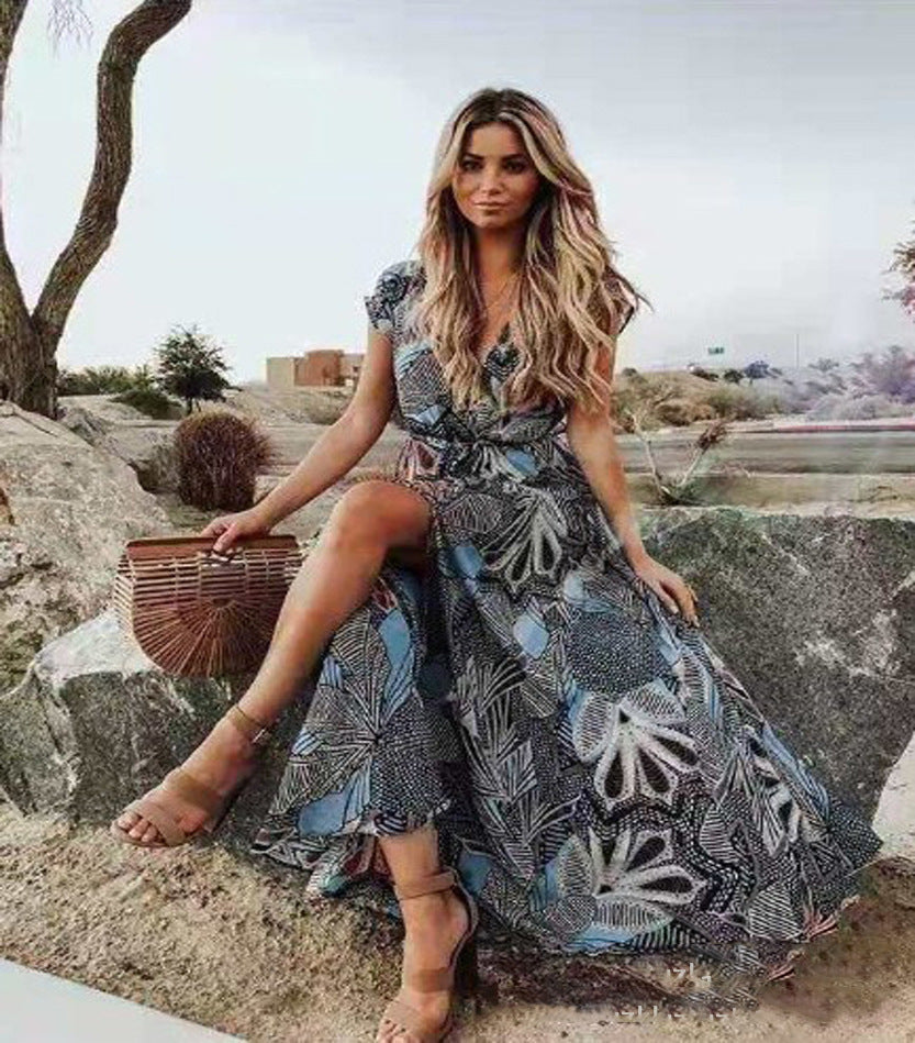 Bohemian New Print Dress Beach Women's Casual Vacation Swing Dress