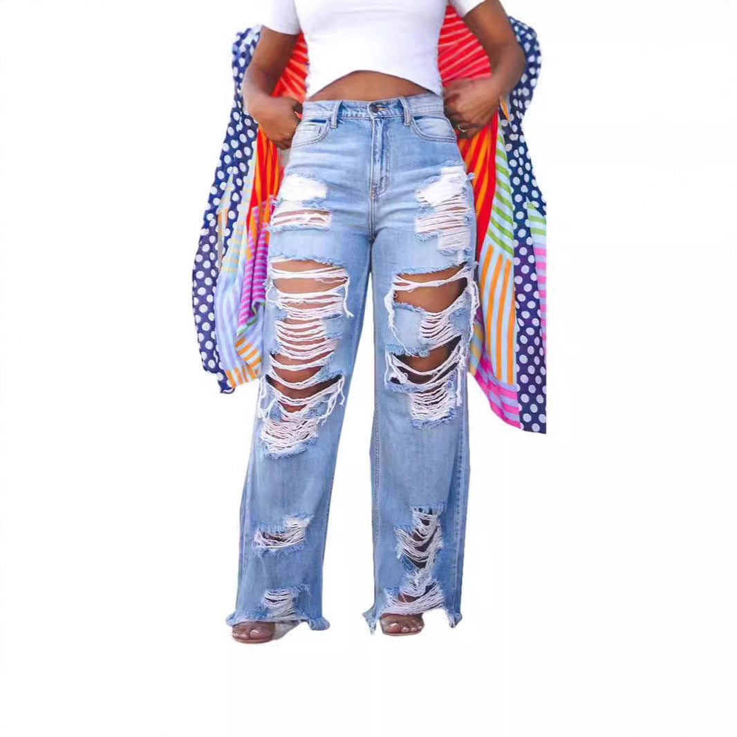 Sexy Fashion Floral Burnout Ripped Jeans
