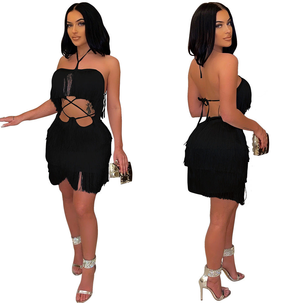 Strap tassel dress for women