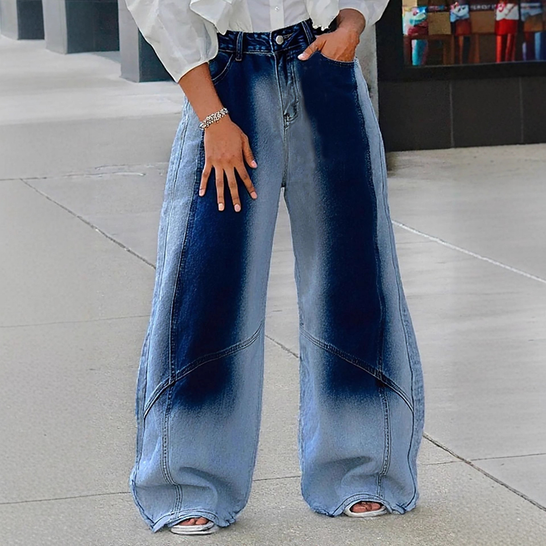 Fashion Gradient Knife Wash Straight Leg Jeans