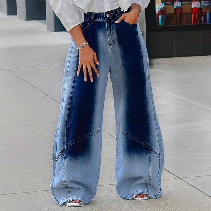 Fashion Gradient Knife Wash Straight Leg Jeans