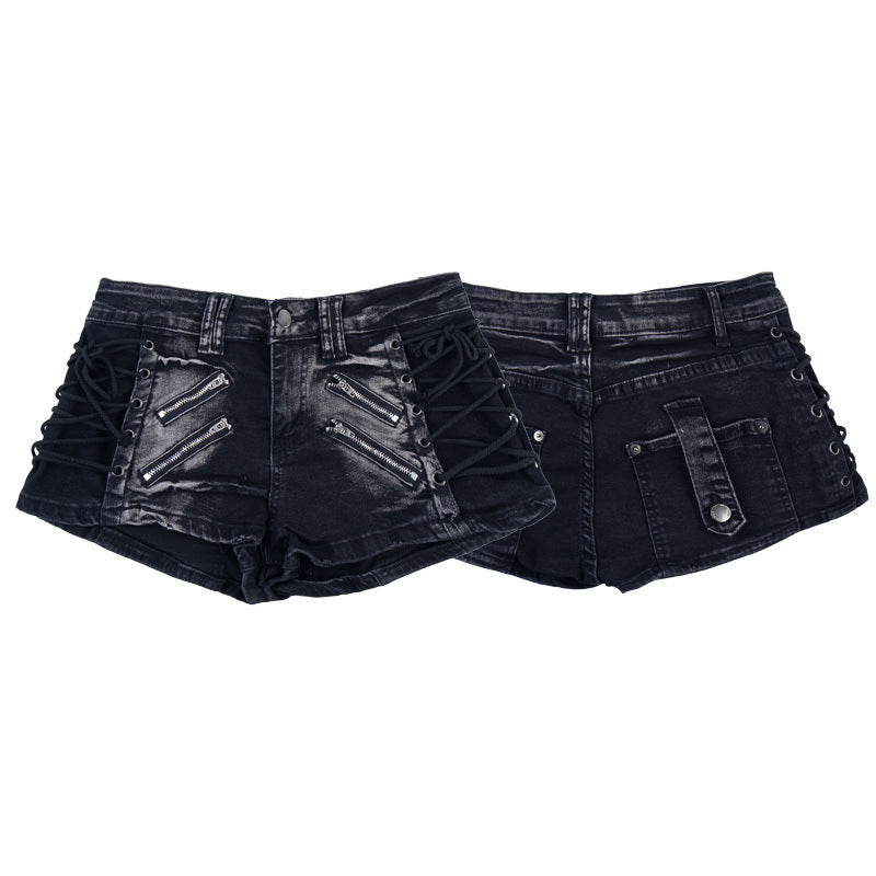 Strap zipper low waisted jeans for women