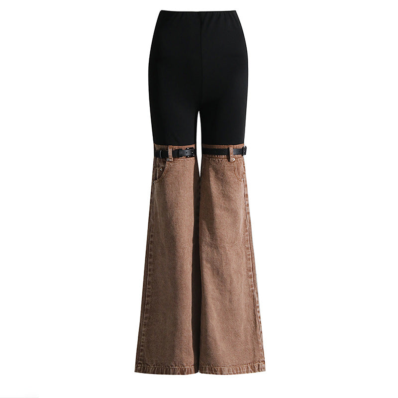 Splicing high waisted slightly flared jeans