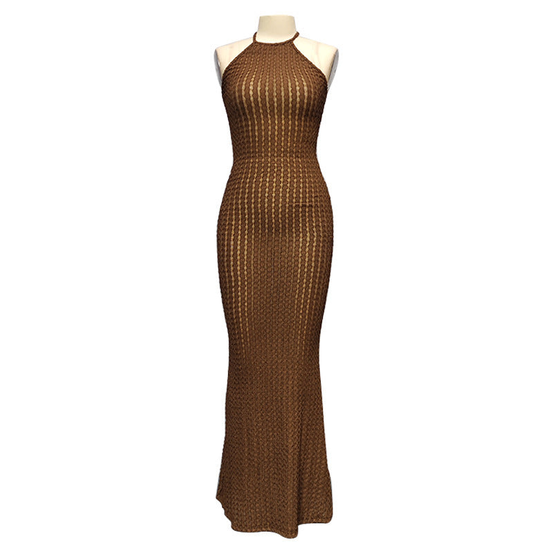 Elegant Knit Sleeveless Bodycon Dress with Halter Neckline Women's Fashion Dress