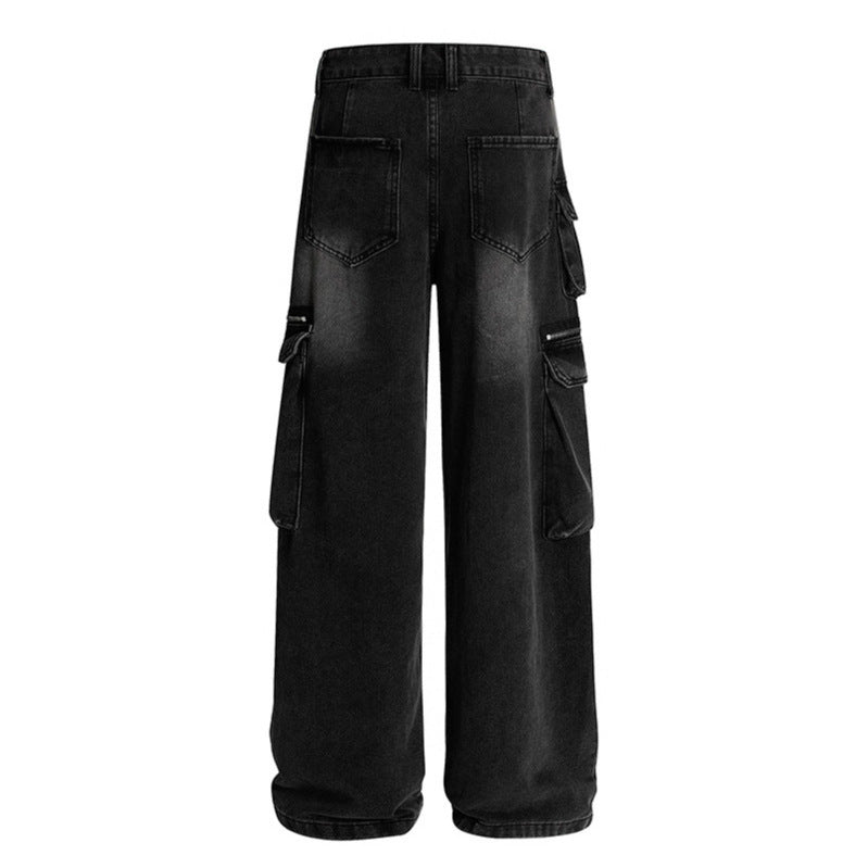 Wrinkled multi pocket workwear jeans