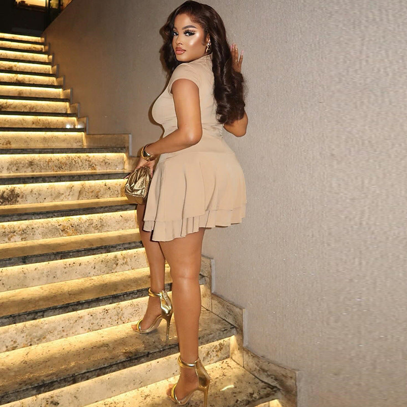 Simple Layered Decorative Short Fitted Dress for Women Casual Fashion Dress