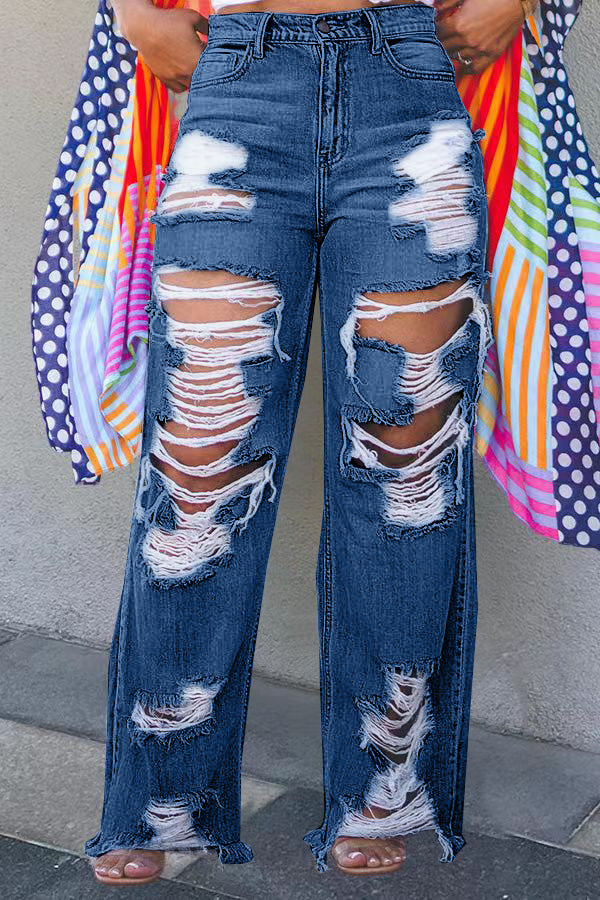 Sexy Fashion Floral Burnout Ripped Jeans