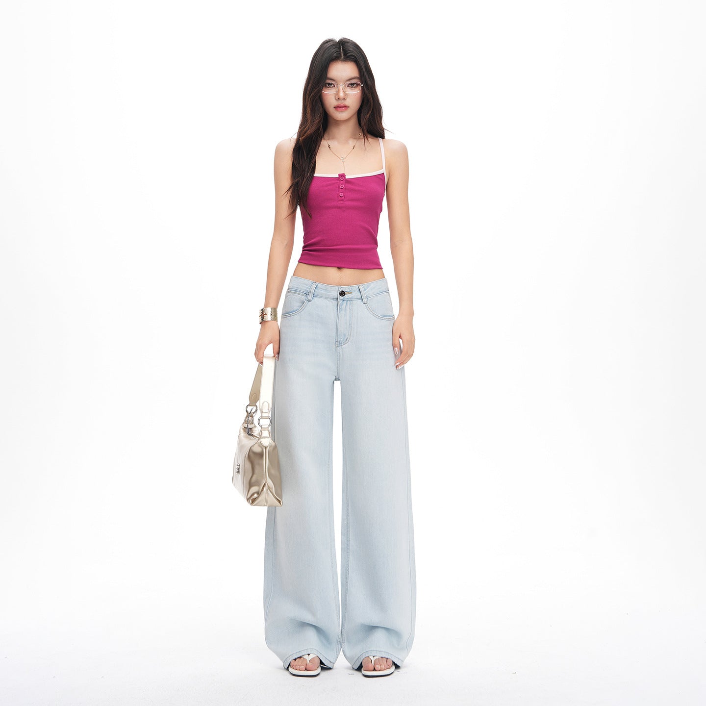 Light Blue Tencel Wide-Leg Jeans Women