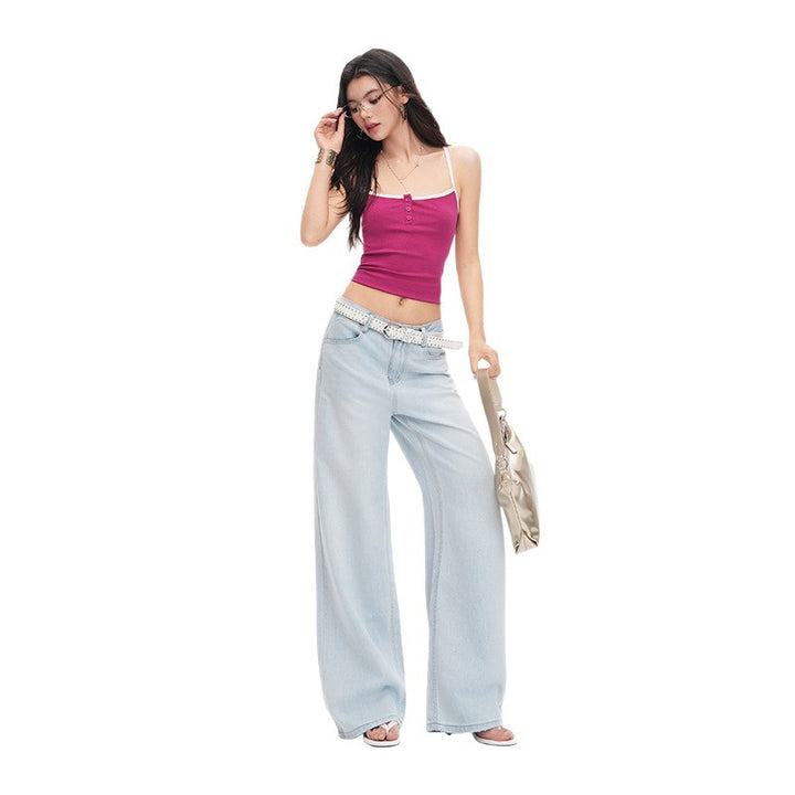 Light Blue Tencel Wide-Leg Jeans Women