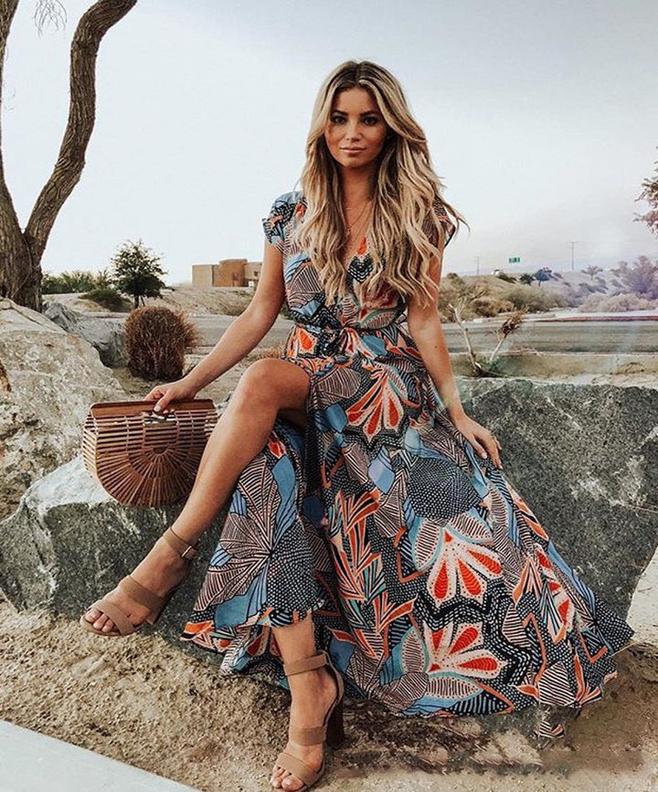 Bohemian New Print Dress Beach Women's Casual Vacation Swing Dress