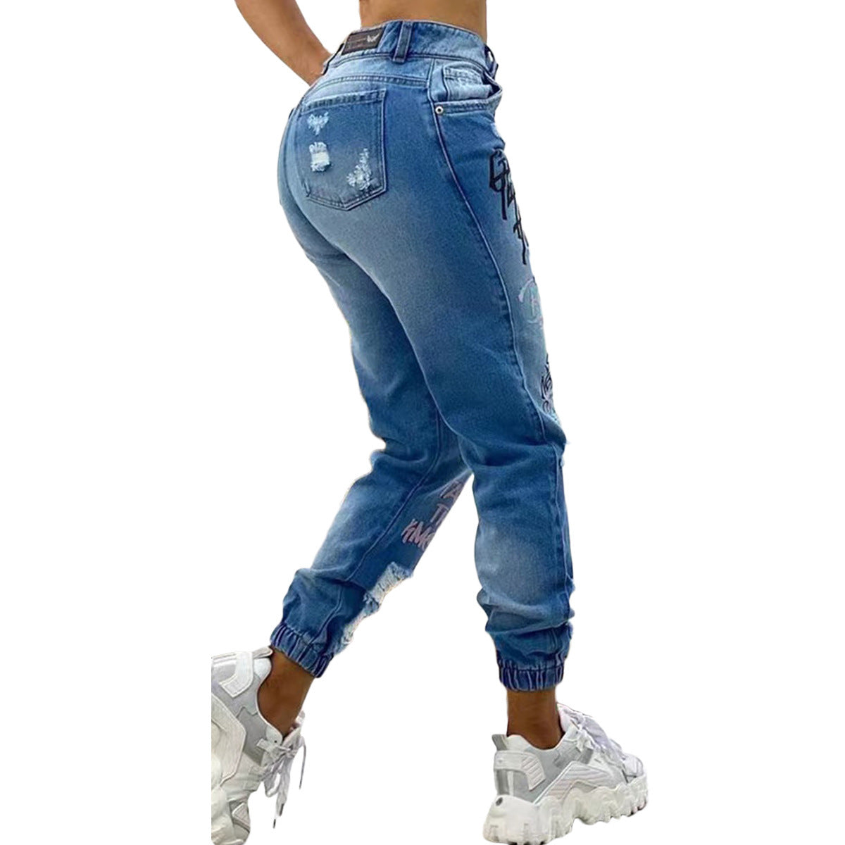 Fashion Letter Cut-out Slim Fit Jeans