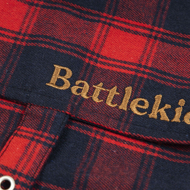 Fake two red checkered jeans