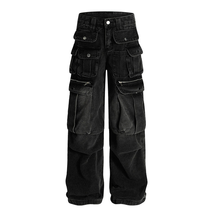 Wrinkled multi pocket workwear jeans