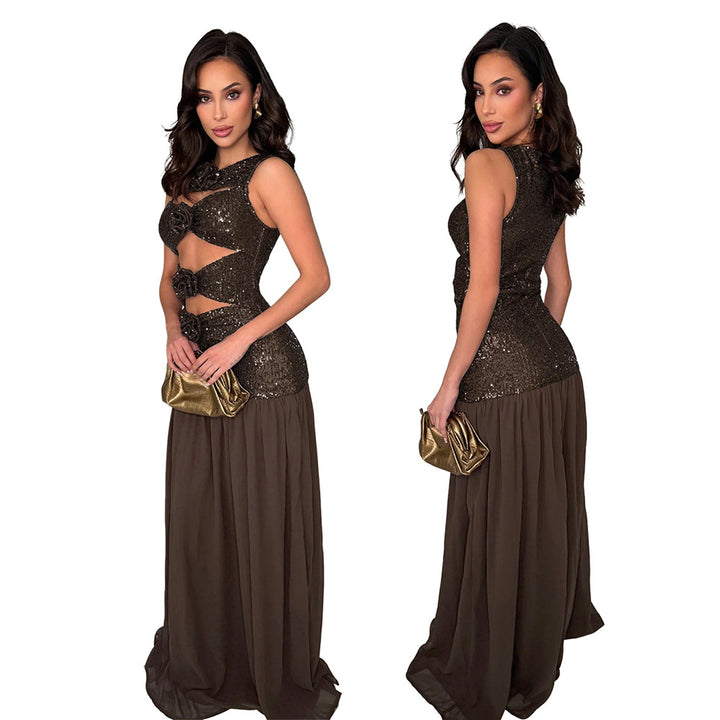 Sleeveless hollow sequin dress