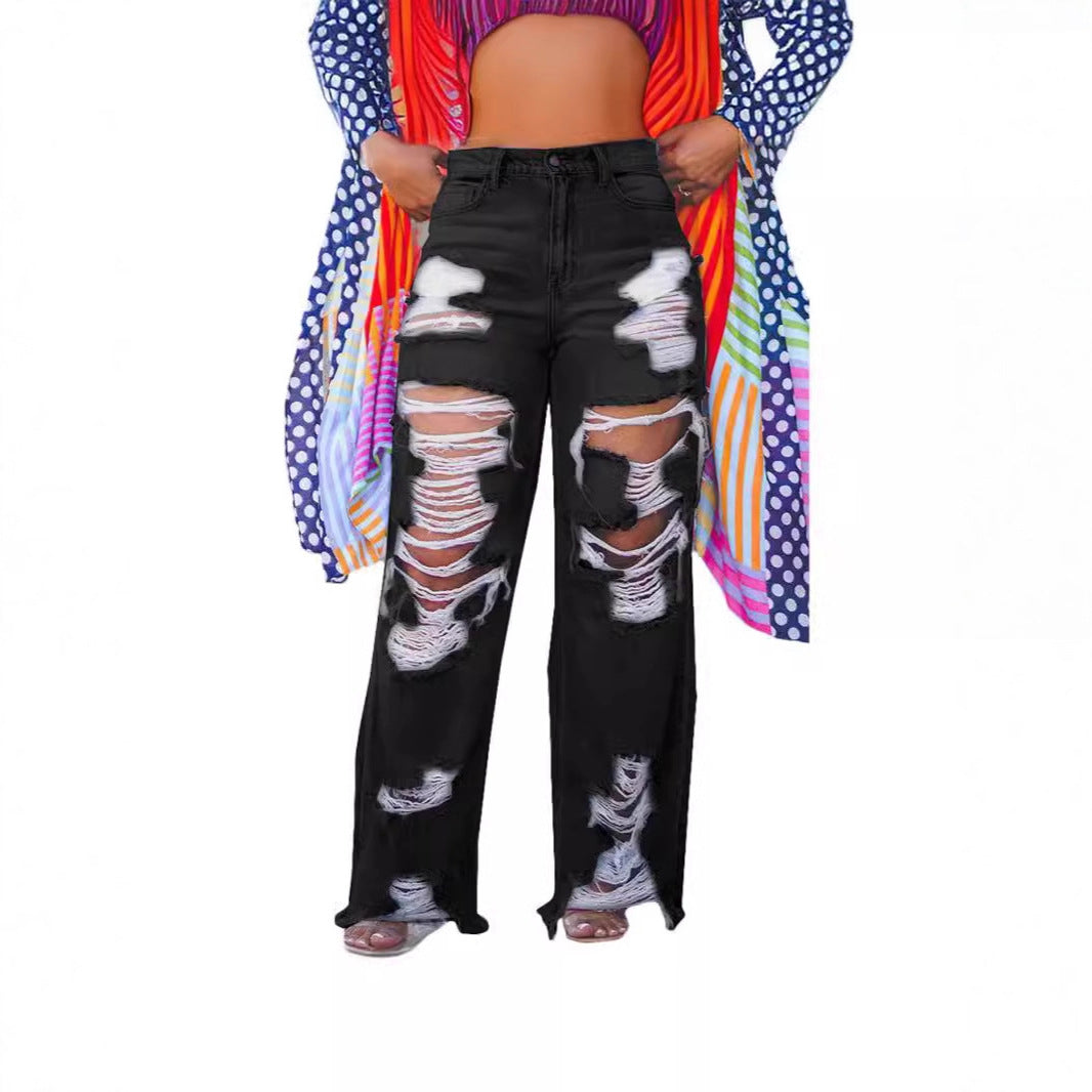 Sexy Fashion Floral Burnout Ripped Jeans