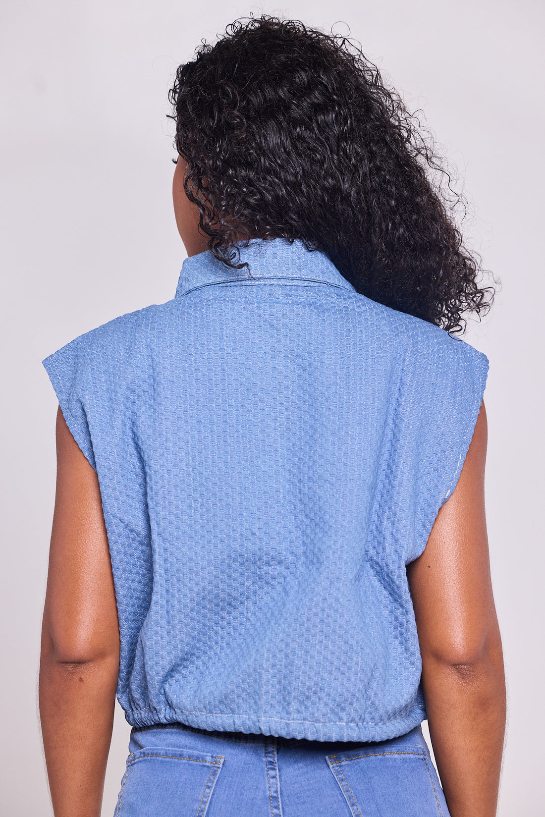 Denim Breeze Sleeveless Button-Up