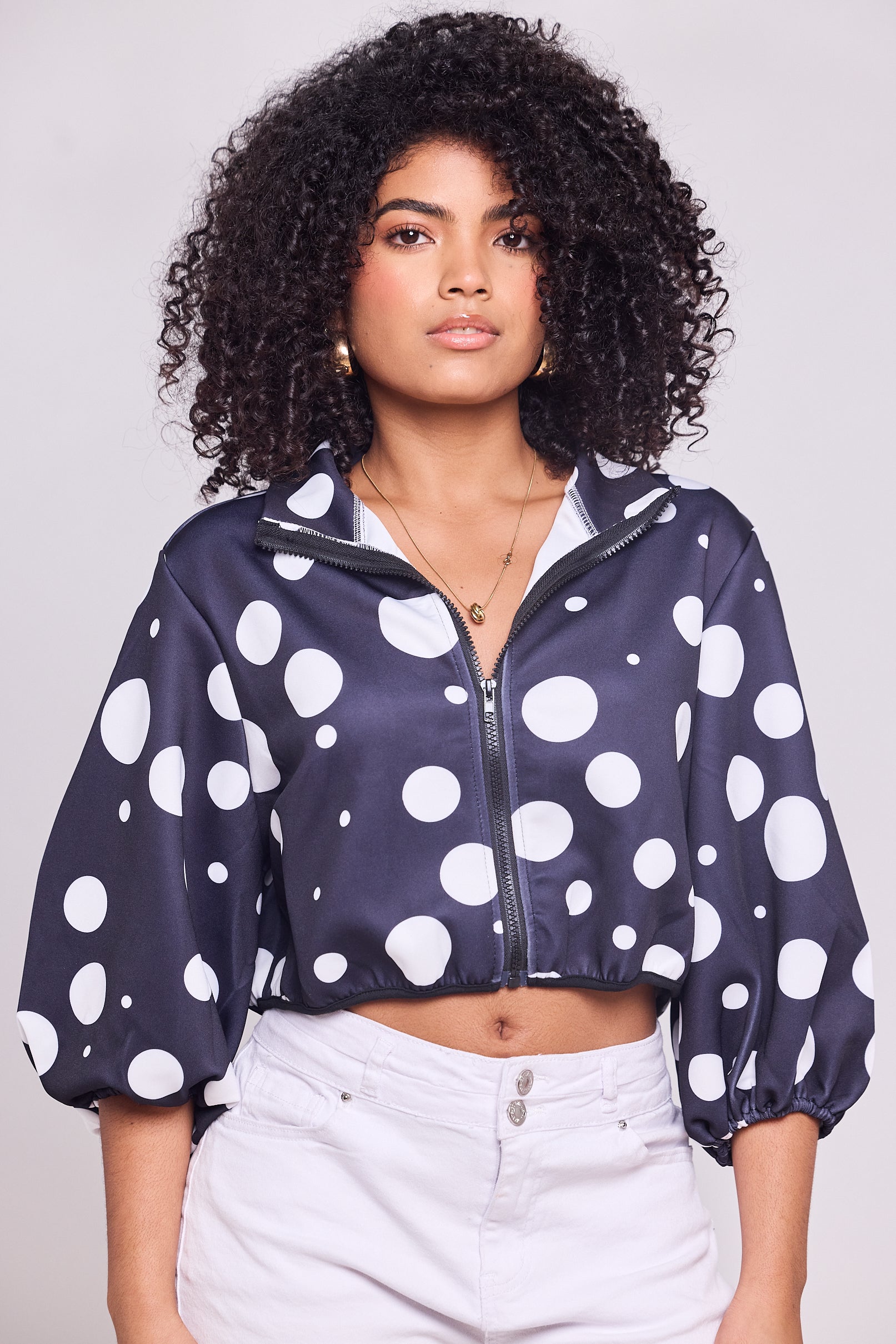 Polka Dot Cropped Jacket