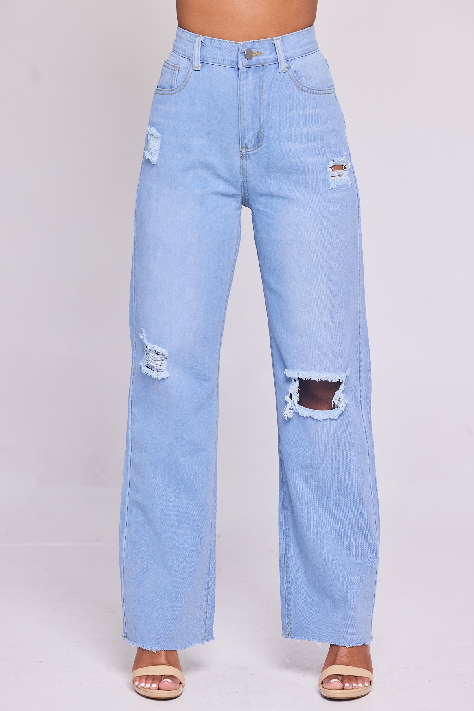 Skyline Distressed Wide-Leg Jeans