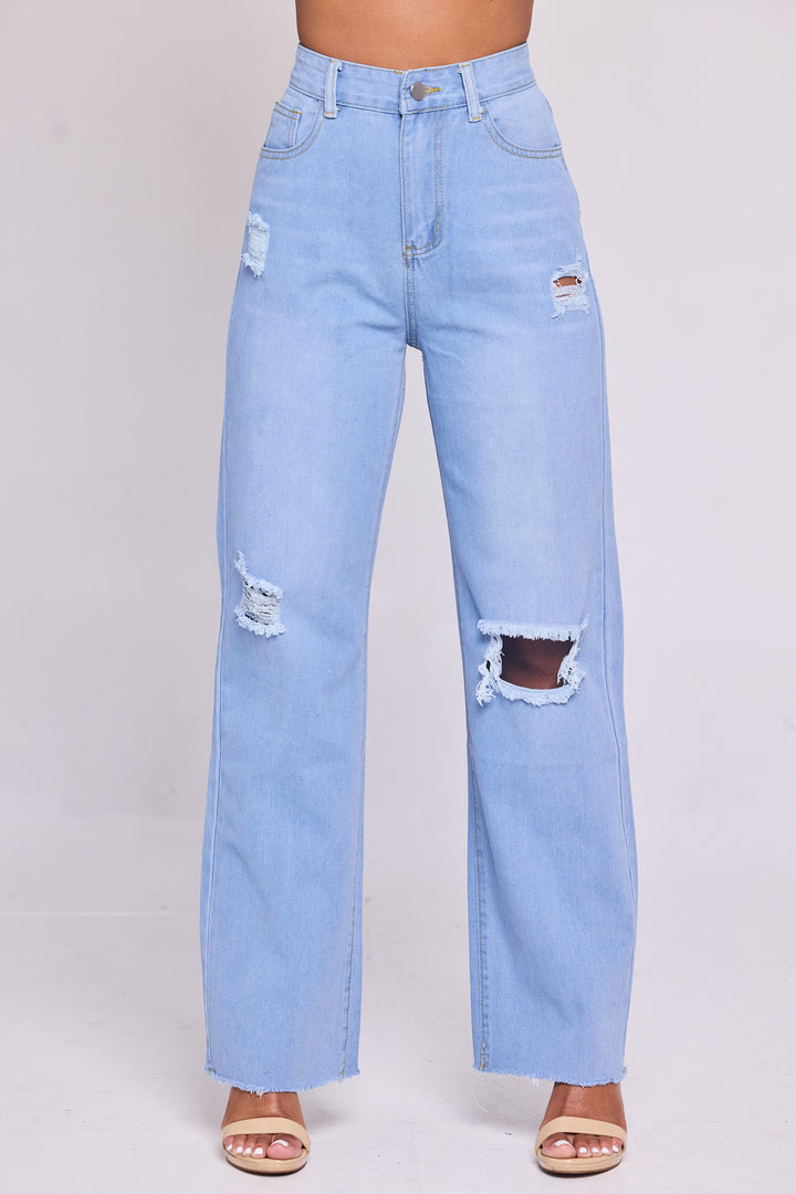 Skyline Distressed Wide-Leg Jeans