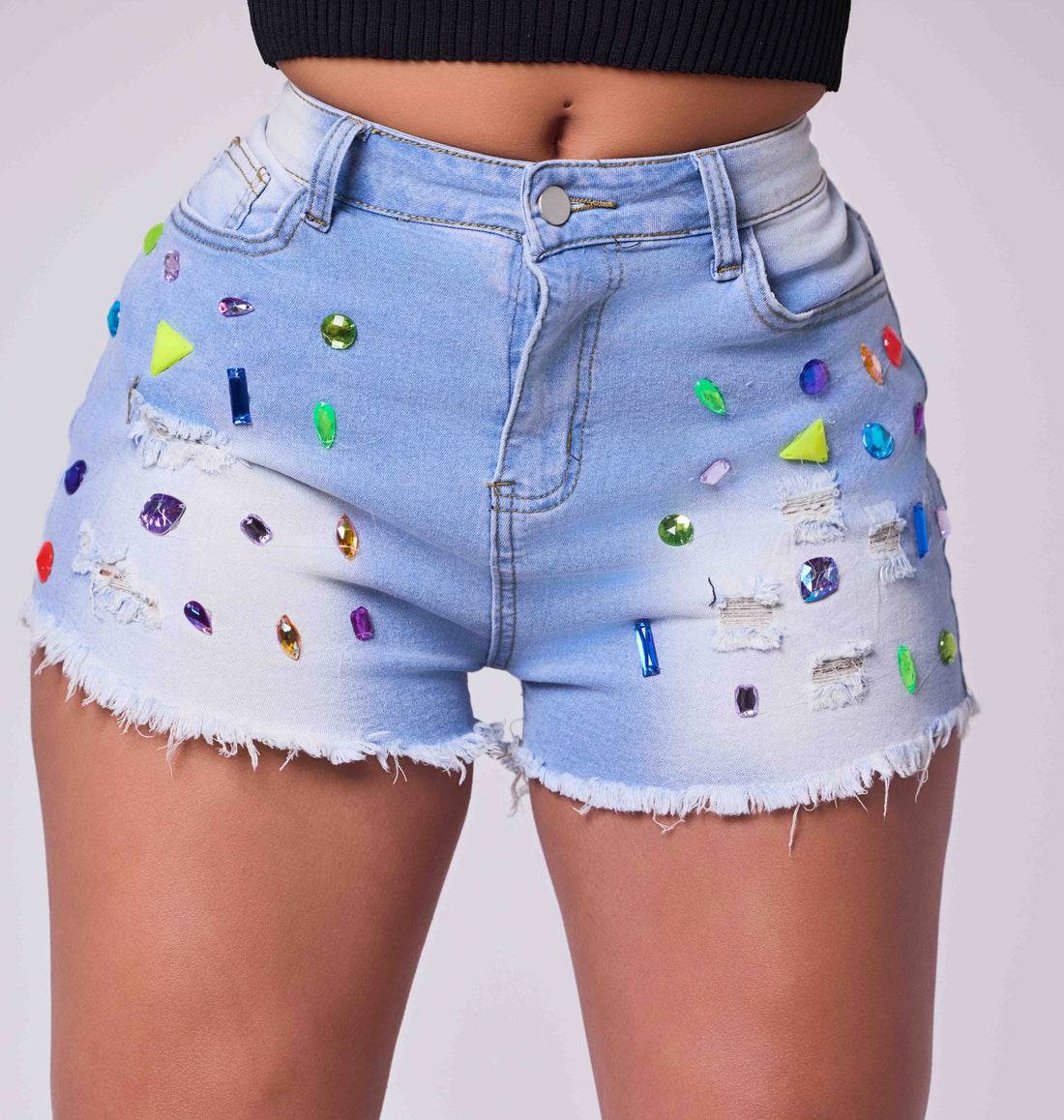 Crystal Glow Denim Shorts
