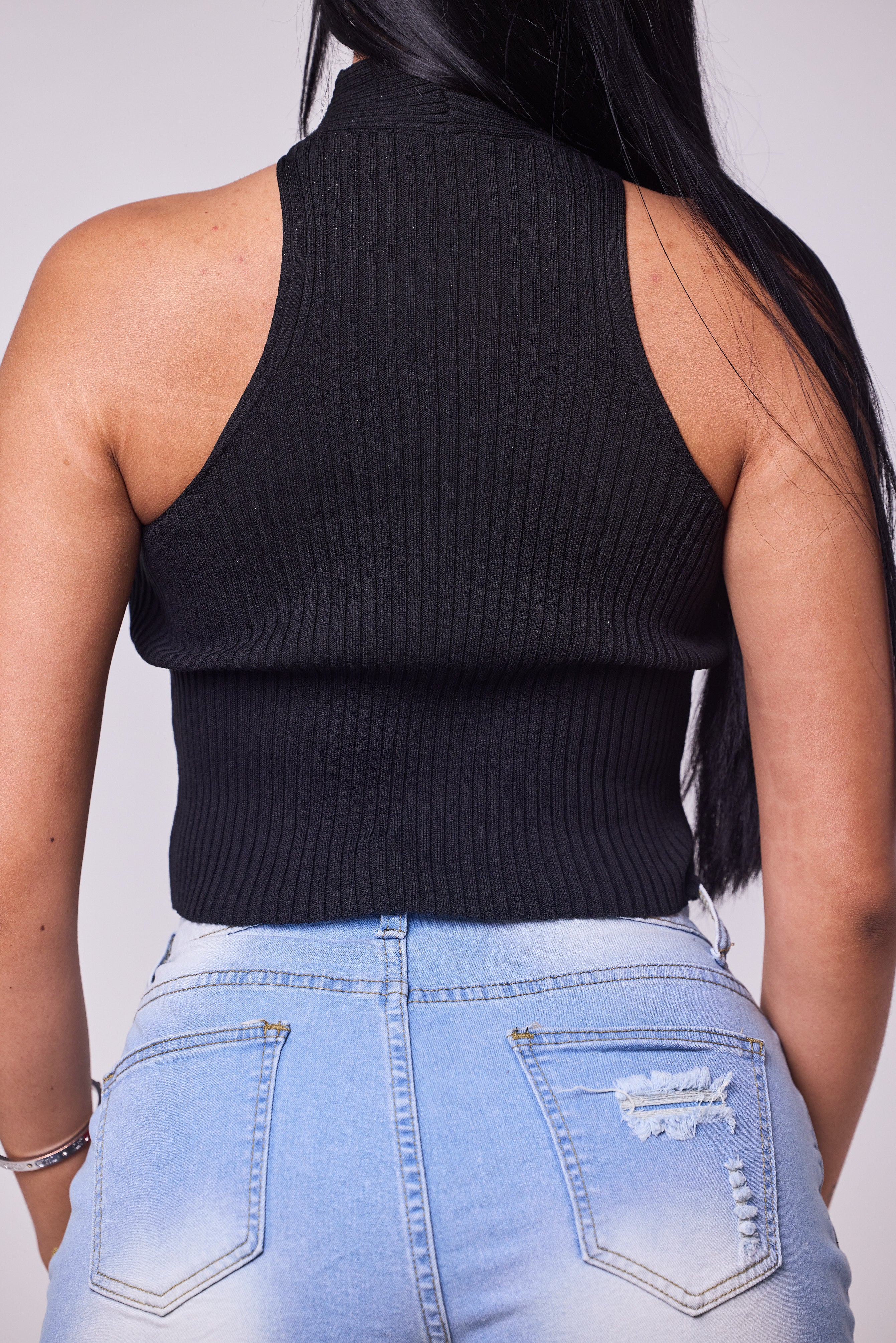 Sleek Cross Halter Knit Top