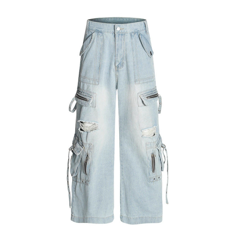 Multi pocket ripped workwear jeans