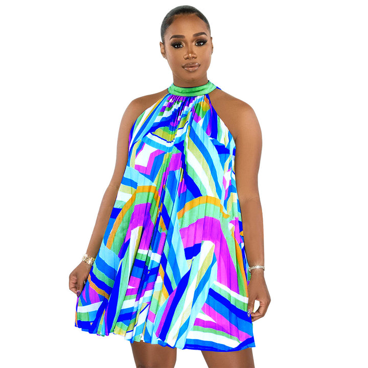 Sleeveless printed pleated dress