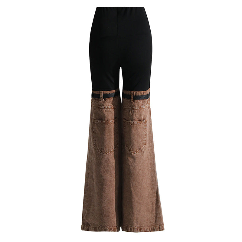 Splicing high waisted slightly flared jeans