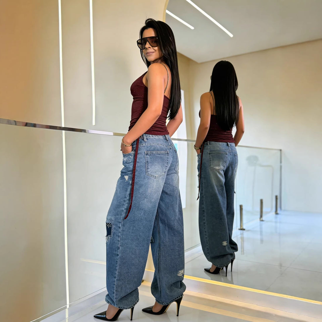 Street Style Patched Distressed Washed Skinny Jeans