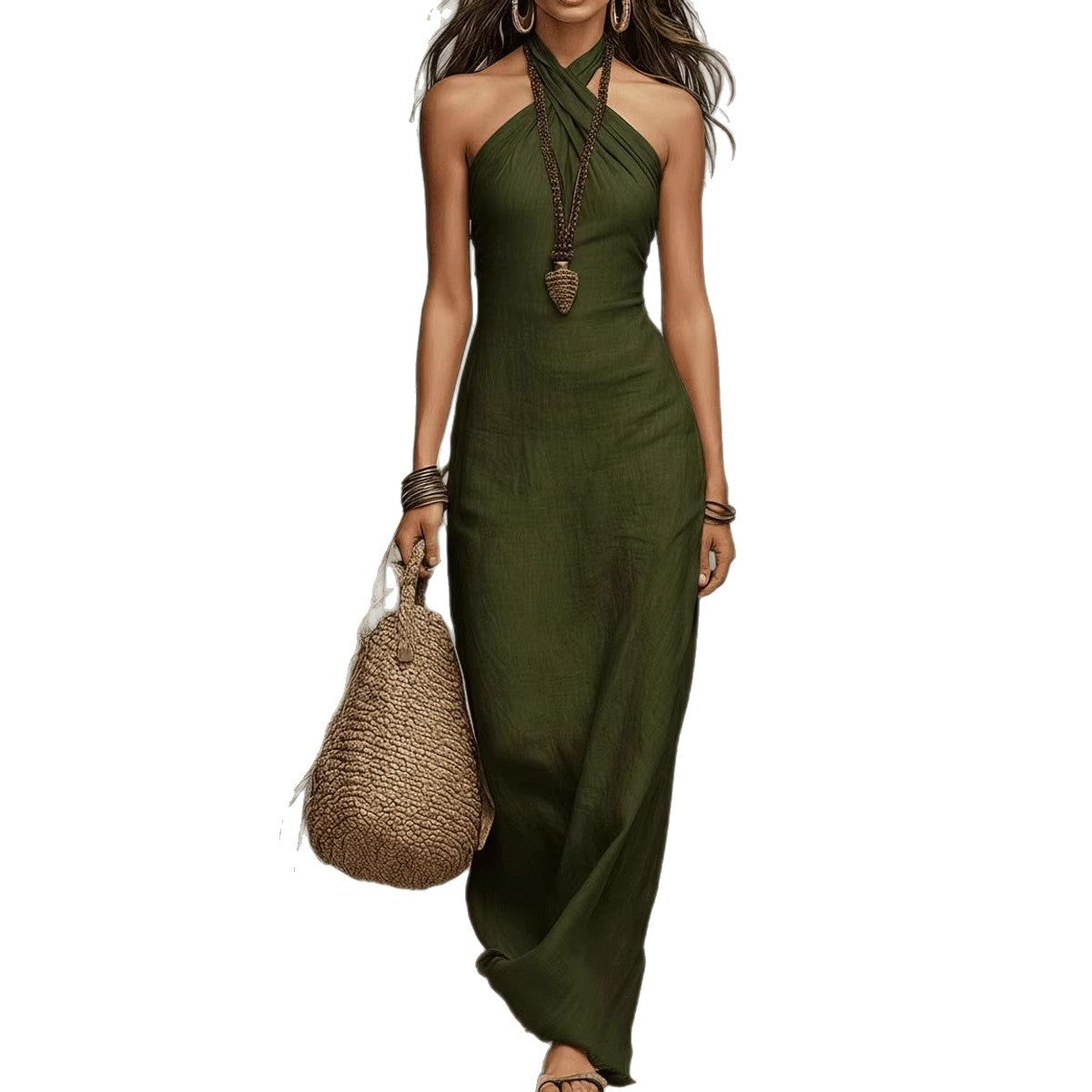 Sleeveless neck hanging dress