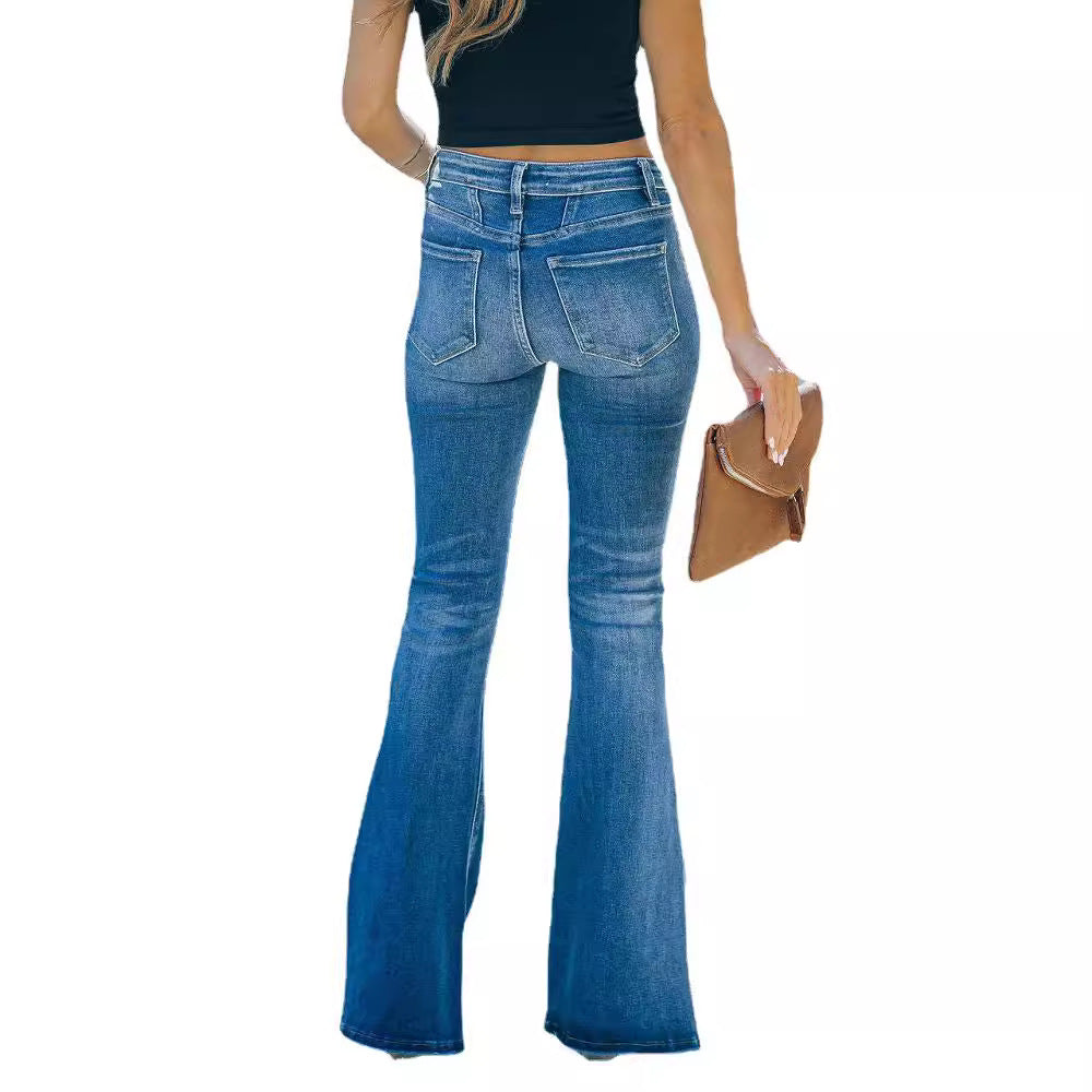 Button Fly Bootcut Jeans with Pockets