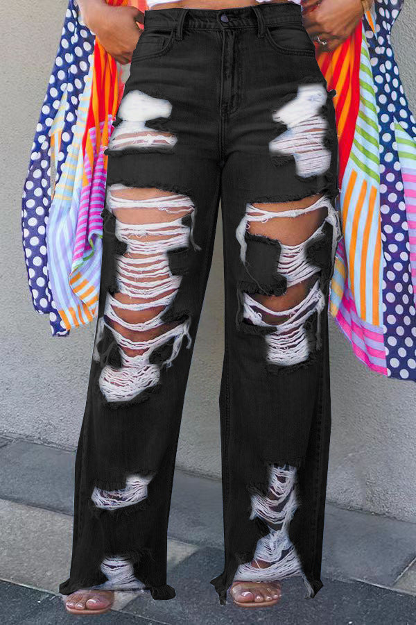 Sexy Fashion Floral Burnout Ripped Jeans