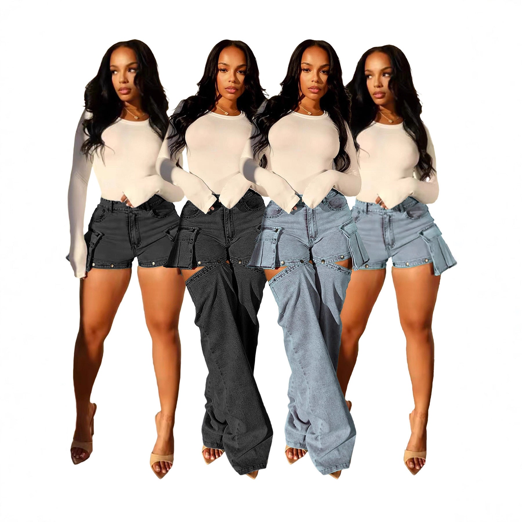 Fashionable Casual Women's Jeans with Dual-Wear Design