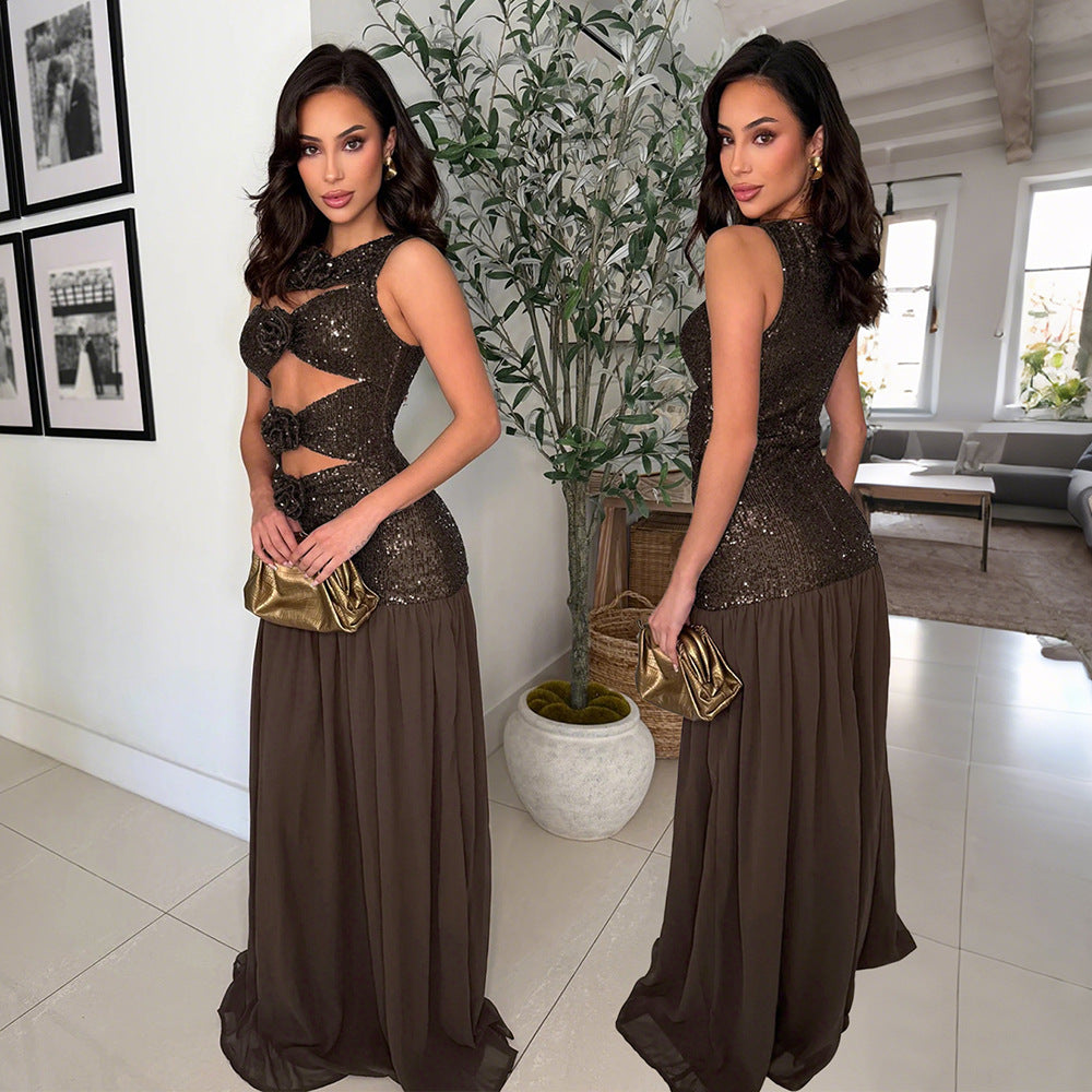 Sleeveless hollow sequin dress