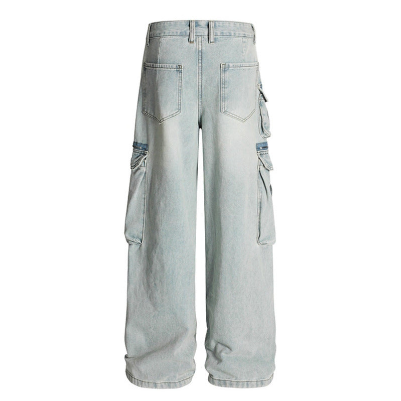 Wrinkled multi pocket workwear jeans